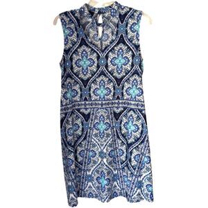 AGB Sleeveless Floral Sweetheart Neck Chocker Keyhole Back Shift Dress L #BD